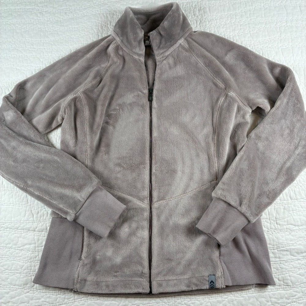 Free Country Fleece Jacket Large Gray Mauve Full Zip Thumbhole Mock Neck Soft